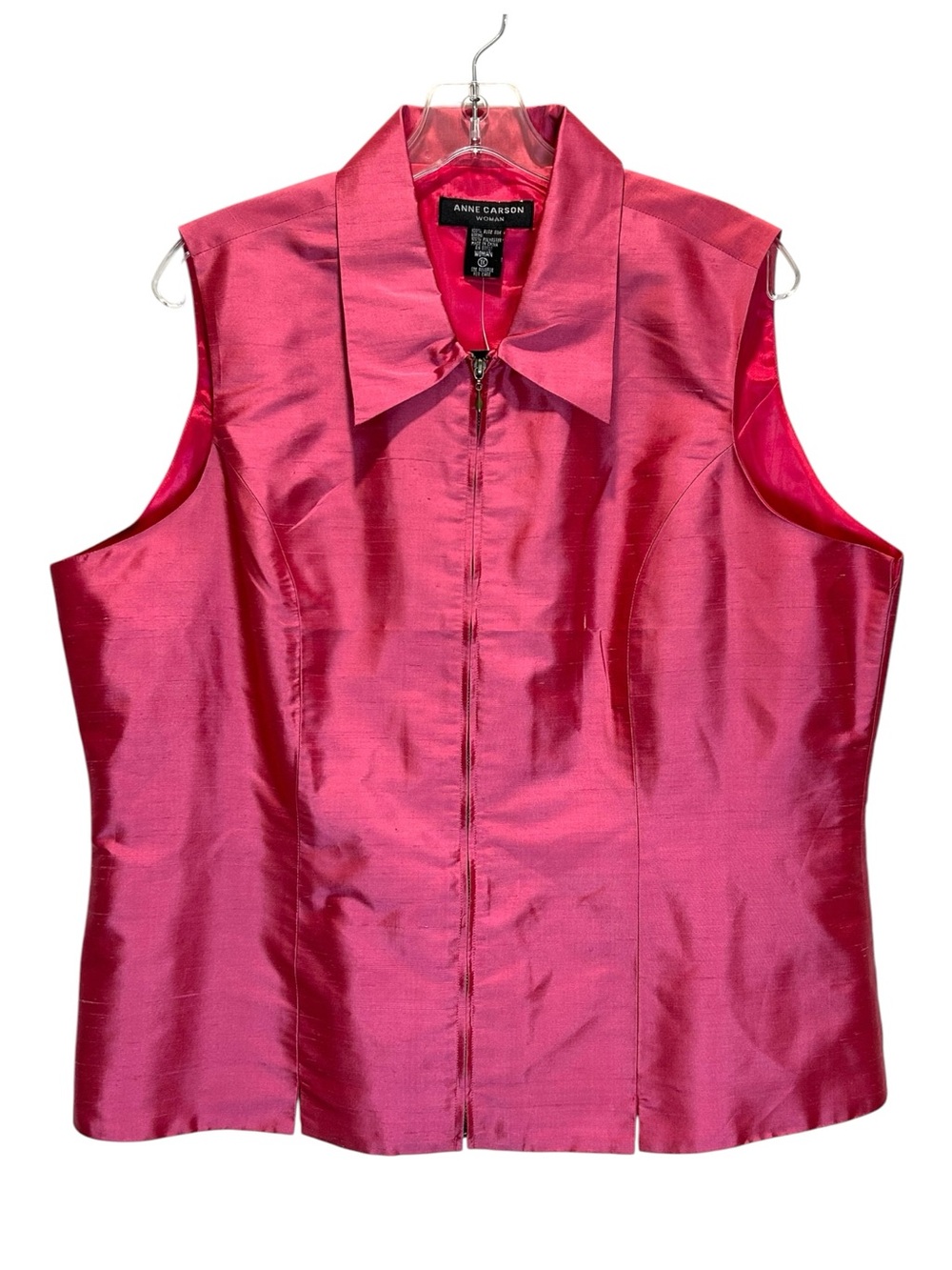 NWT Fuchsia Silk Fully Lined Sleeveless Top w/ Full Zippered Front - Size 1X